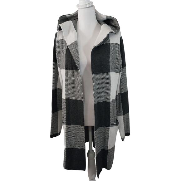 RACHEL ZOE! DOVE GRAY & WHITE OVERSIZED, HOODED DUSTER STYLE SWEATER! SZ M - Picture 2 of 9